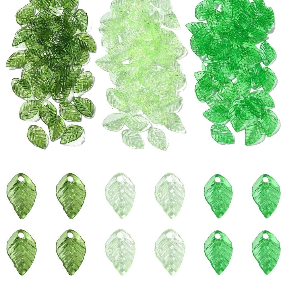2101 600Pcs 3 Styles Green Leaf Charms Summer Plant Transparent Acrylic